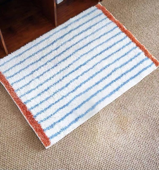 Casa Rolio Earnest Blue Bath Mat - Designer bath mats in dynamic colors, featuring absorbent fabric and durable rubber backing
