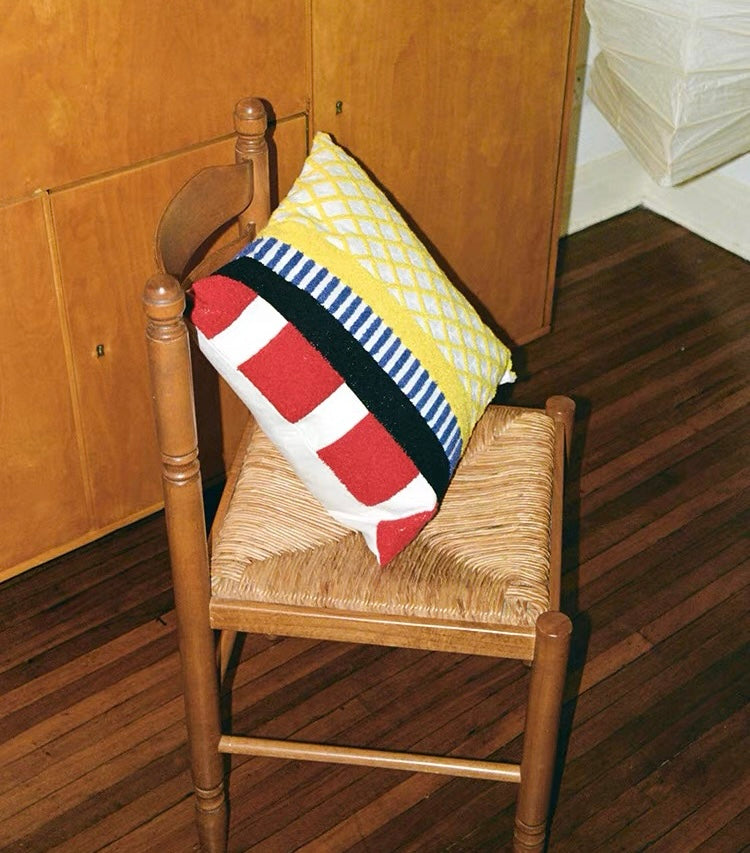 Casa Rolio Retro Cushion - Casa Rolio Retro cushion with tufted geometric stripes and checkerboard patterns. A luxury throw pillow that adds bold, artistic flair to your space.