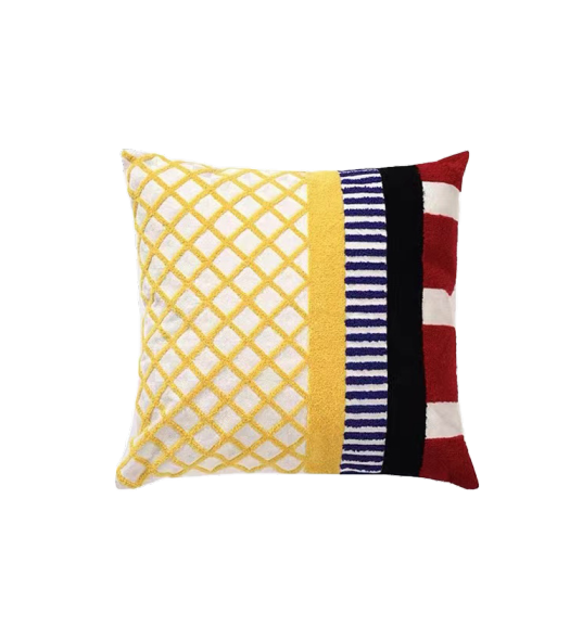 Casa Rolio Retro Cushion - Casa Rolio Retro cushion with tufted geometric stripes and checkerboard patterns. A luxury throw pillow that adds bold, artistic flair to your space.