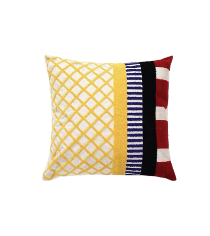 Casa Rolio Retro Cushion - Casa Rolio Retro cushion with tufted geometric stripes and checkerboard patterns. A luxury throw pillow that adds bold, artistic flair to your space.